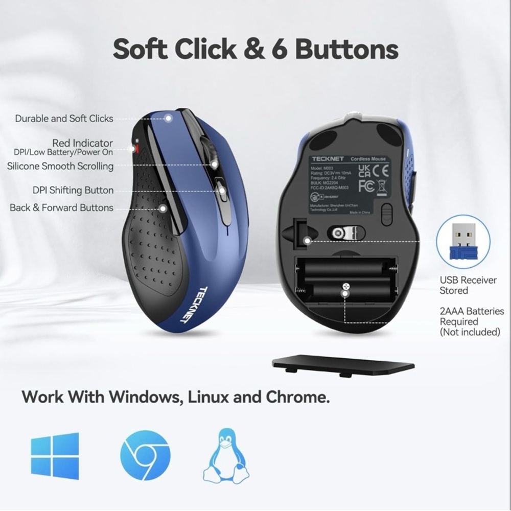 🆕 TECKNET Navy Wireless Mouse - Picture 5 of 9
